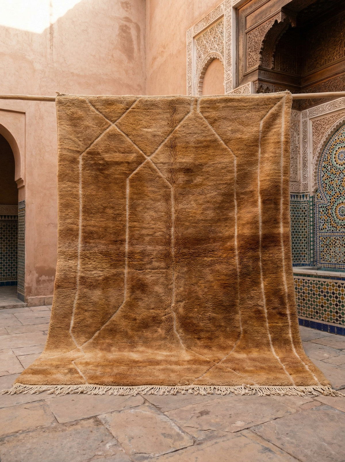 Amber & Cream Outlined Diamond Trapezoid Custom Moroccan Rug - Africancreates