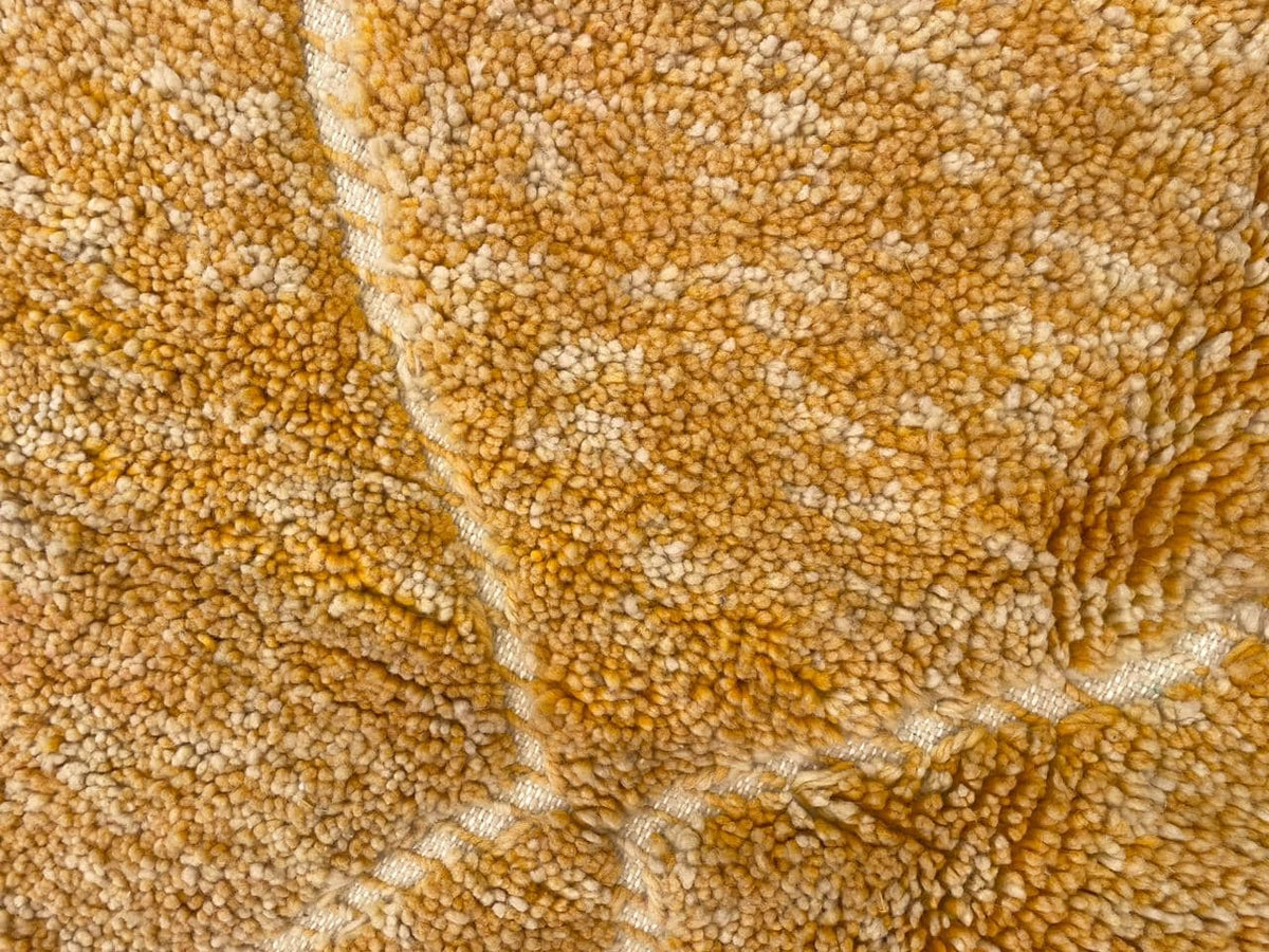 Detail shot of a yellow rug highlighting its textured surface and soft fibers.