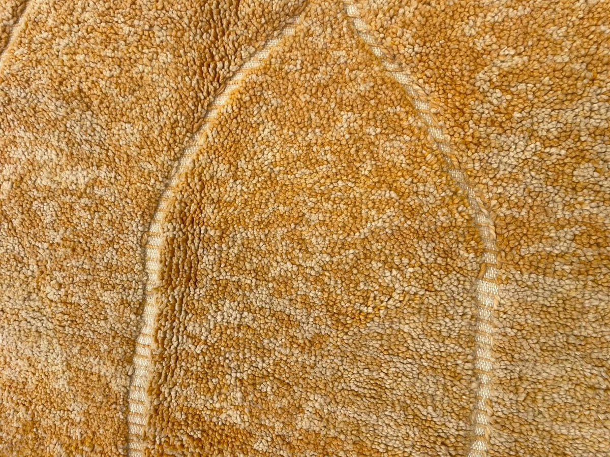 Detail shot of a yellow rug focusing on its textured surface and soft fibers.