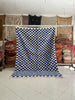 Authentic Vintage Moroccan rug – Checkered Berber Blue wool Rugs for living room (6.4x9.4 ft) - Africancreates