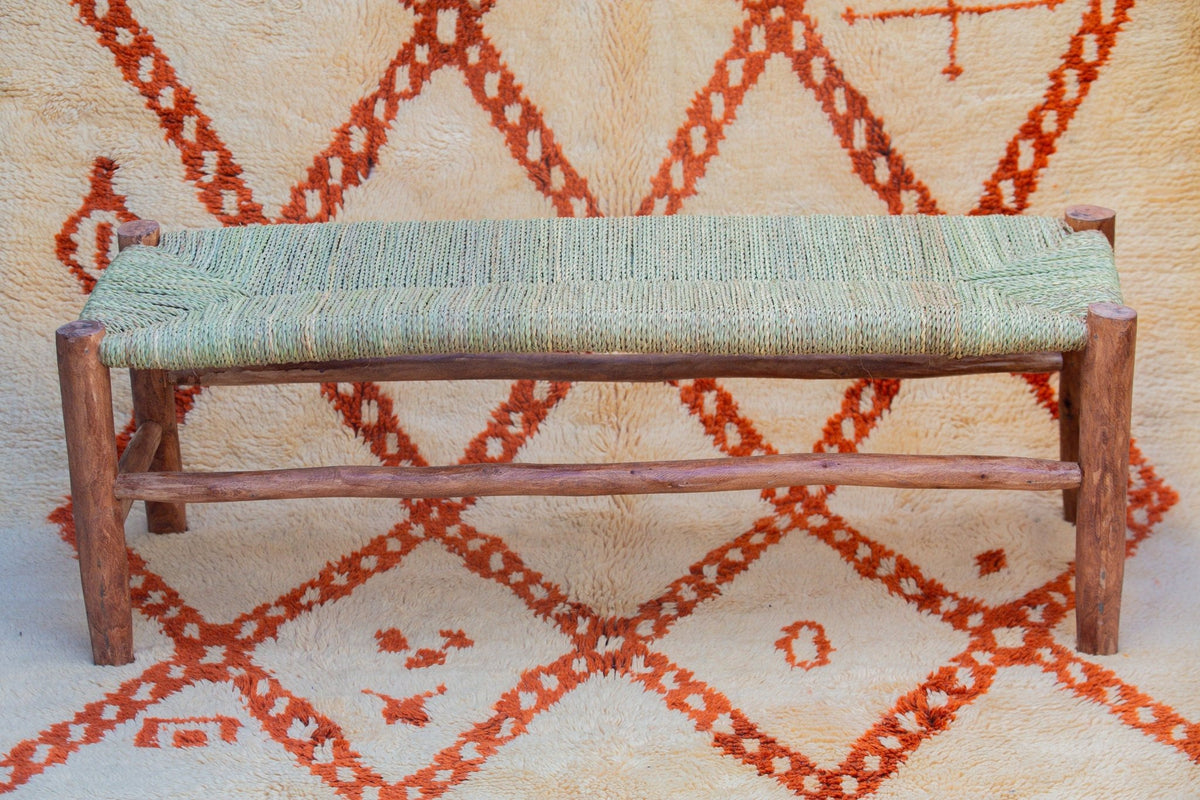 Banc marocain en bois massif et tissage naturel - Africancreates