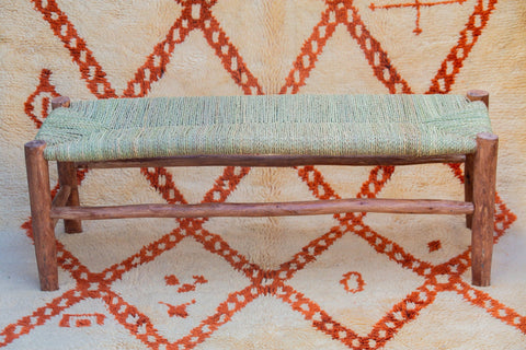 Banc marocain en bois massif et tissage naturel - Africancreates