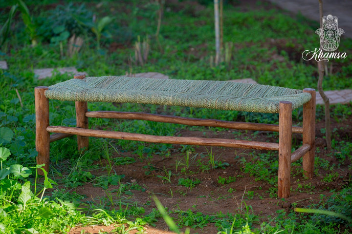 Banc marocain en bois massif et tissage naturel - Africancreates