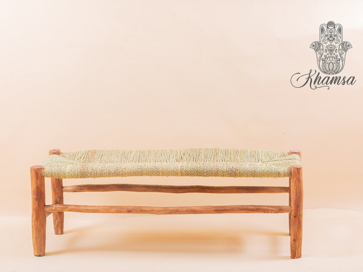 Banc marocain en bois massif et tissage naturel - Africancreates