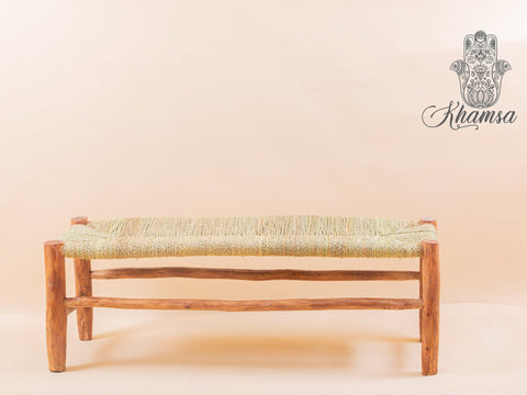 Banc marocain en bois massif et tissage naturel - Africancreates