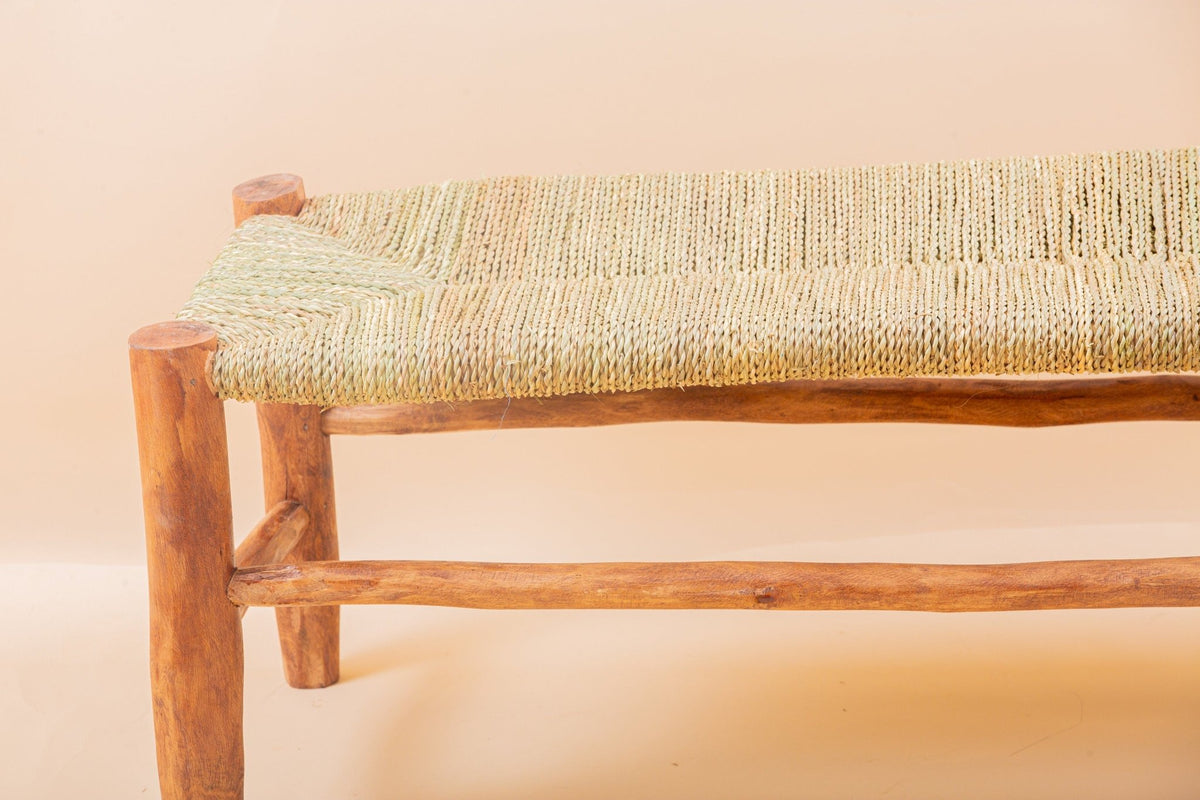 Banc marocain en bois massif et tissage naturel - Africancreates