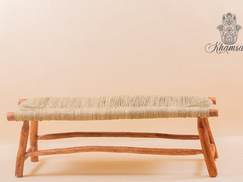 Banc marocain en bois massif et tissage naturel - Africancreates