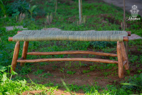 Banc marocain en bois massif et tissage naturel - Africancreates