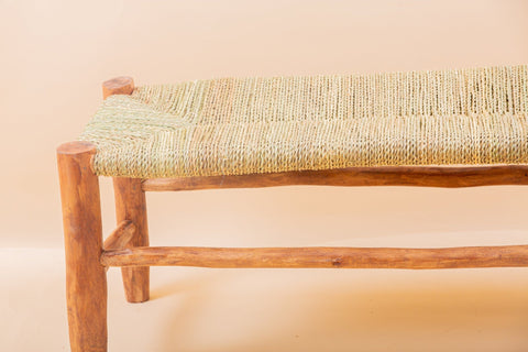 Banc marocain en bois massif et tissage naturel - Africancreates