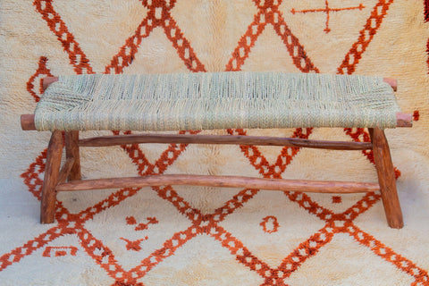 Banc marocain en bois massif et tissage naturel - Africancreates