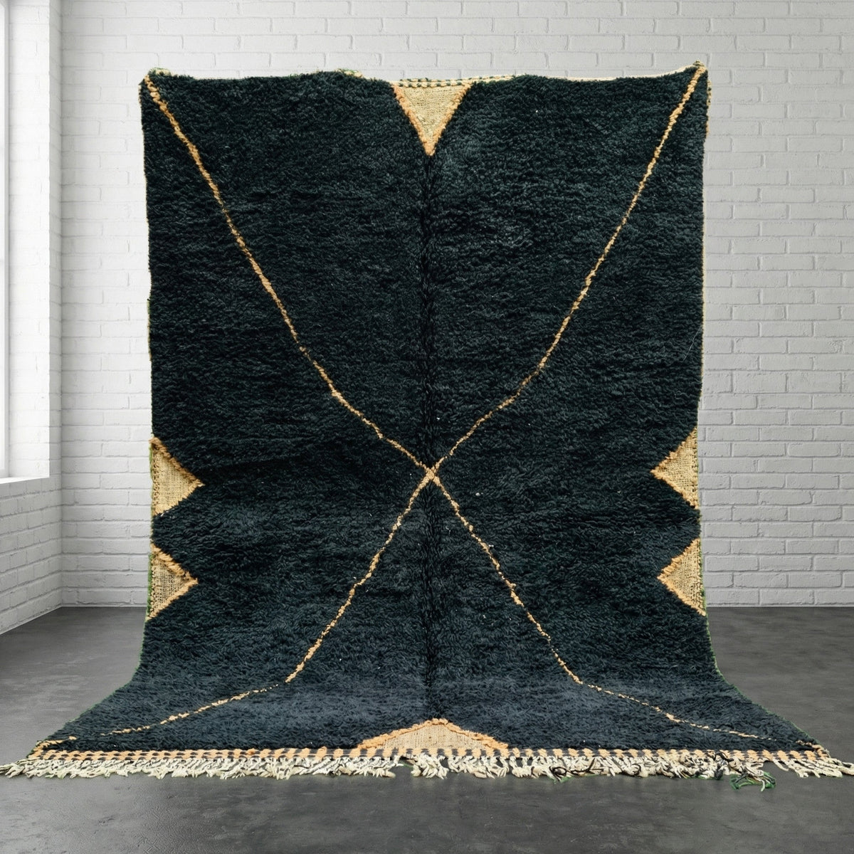 Black & Cream Corner Triangles Diagonal Cross Custom Moroccan Rug - Africancreates
