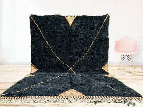 Black & Cream Corner Triangles Diagonal Cross Custom Moroccan Rug - Africancreates