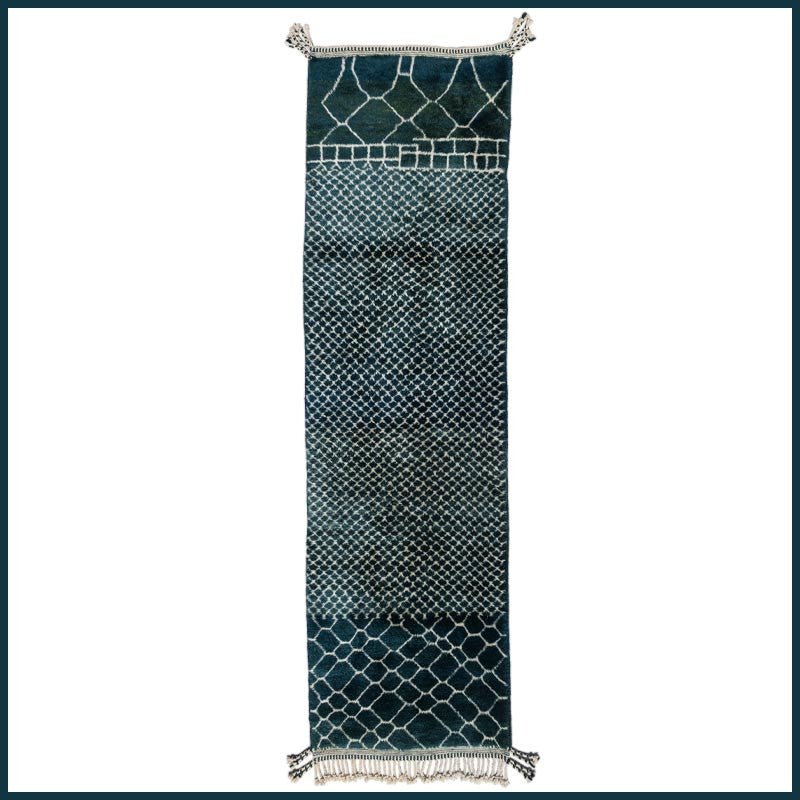 Black & Cream Fine Mesh Band Runner Design Custom Moroccan Rug - Africancreates