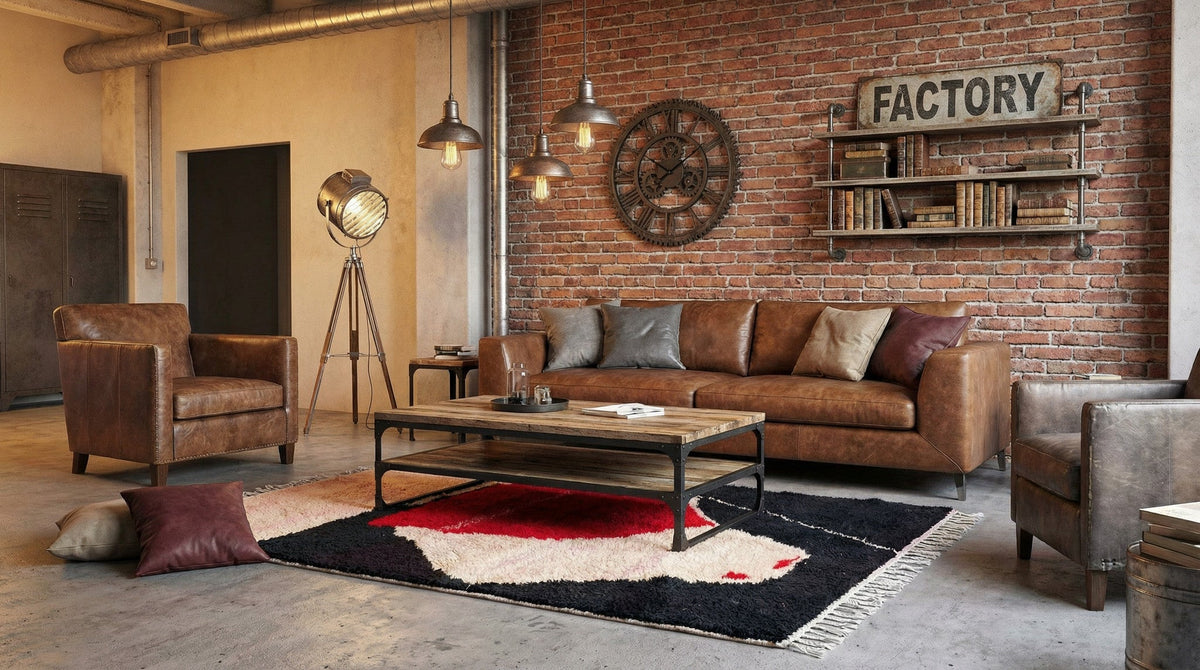 Black, Red & Cream Irregular Stacked Shapes Custom Moroccan Rug - Africancreates