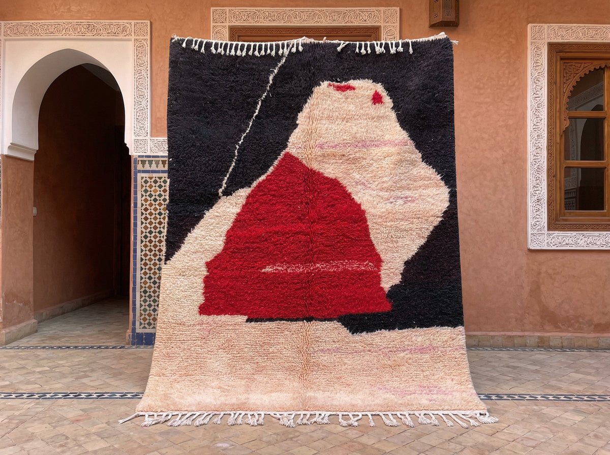 Black, Red & Cream Irregular Stacked Shapes Custom Moroccan Rug - Africancreates