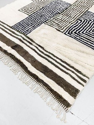 Black stripes Modern contemporary design Beni Ourain Berber area Moroccan Mrirt 8x10 rugs | wool handmade Moroccan 9x12 rugs - Africancreates