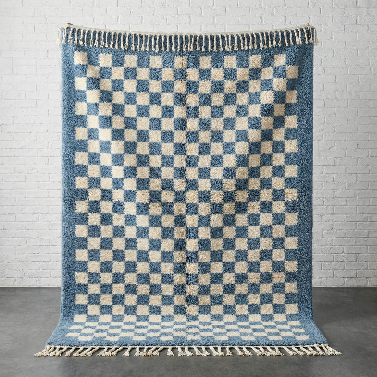 Blue & Cream Checkerboard Custom Moroccan Rug - Africancreates