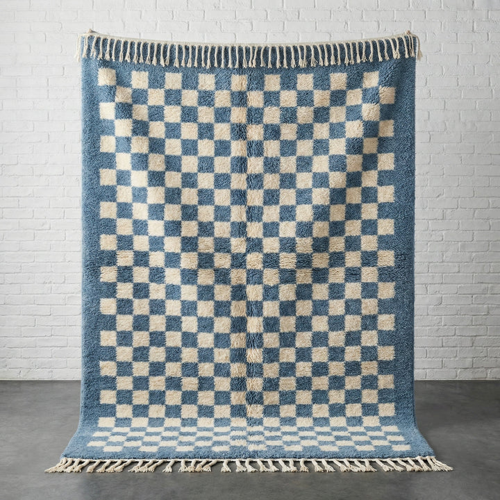 Blue & Cream Checkerboard Custom Moroccan Rug - Africancreates