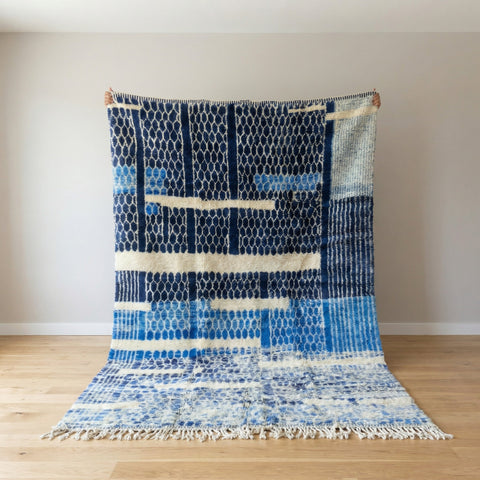 Blue & Cream Honeycomb Bands Custom Moroccan Rug - Africancreates