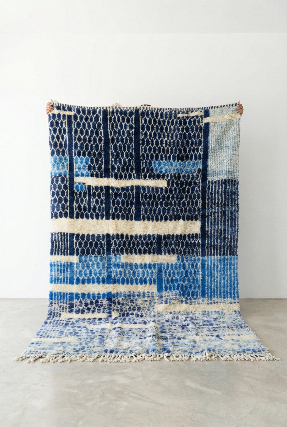 Blue & Cream Honeycomb Bands Custom Moroccan Rug - Africancreates