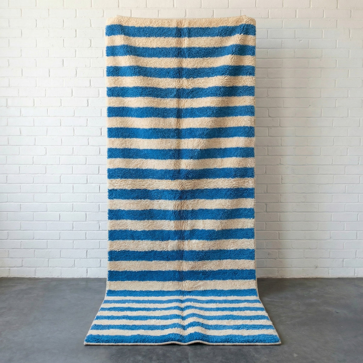 Blue & Cream Horizontal Stripe Runner Design Custom Moroccan Rug - Africancreates