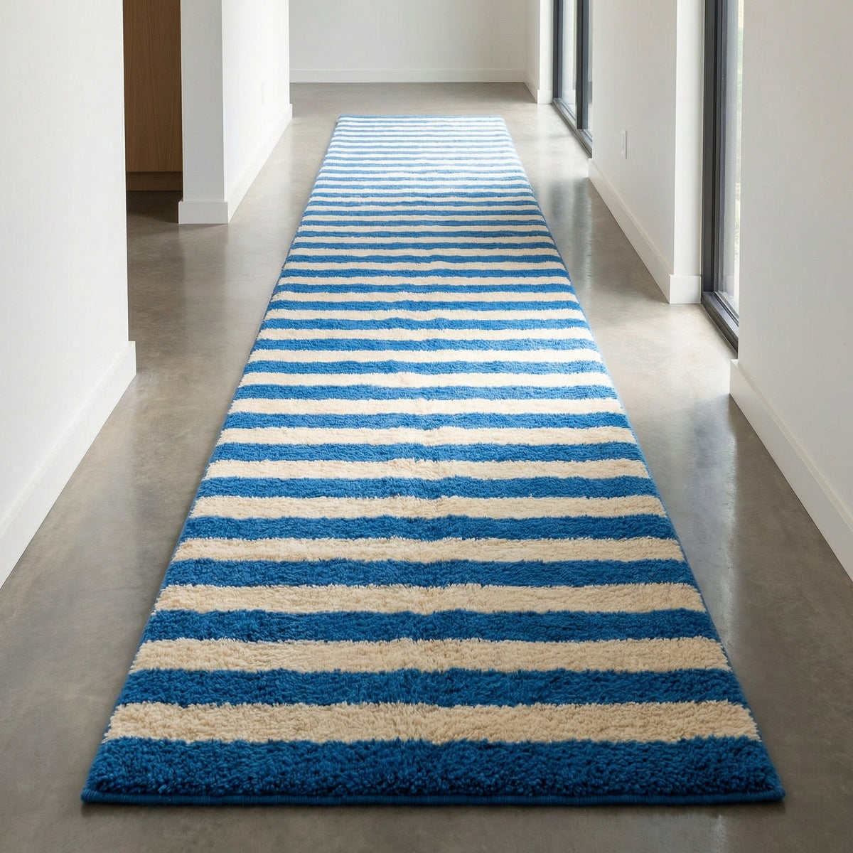 Blue & Cream Horizontal Stripe Runner Design Custom Moroccan Rug - Africancreates