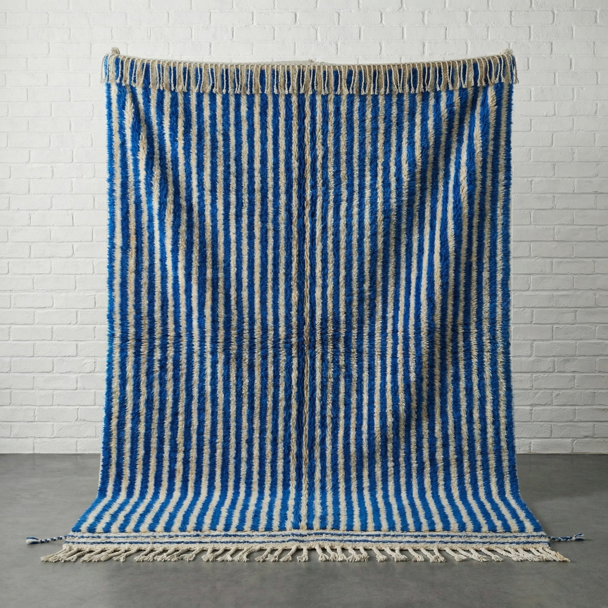 Blue & Cream Narrow Vertical Stripes Custom Moroccan Rug - Africancreates
