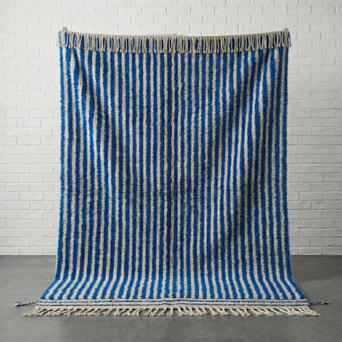 Blue & Cream Narrow Vertical Stripes Custom Moroccan Rug - Africancreates