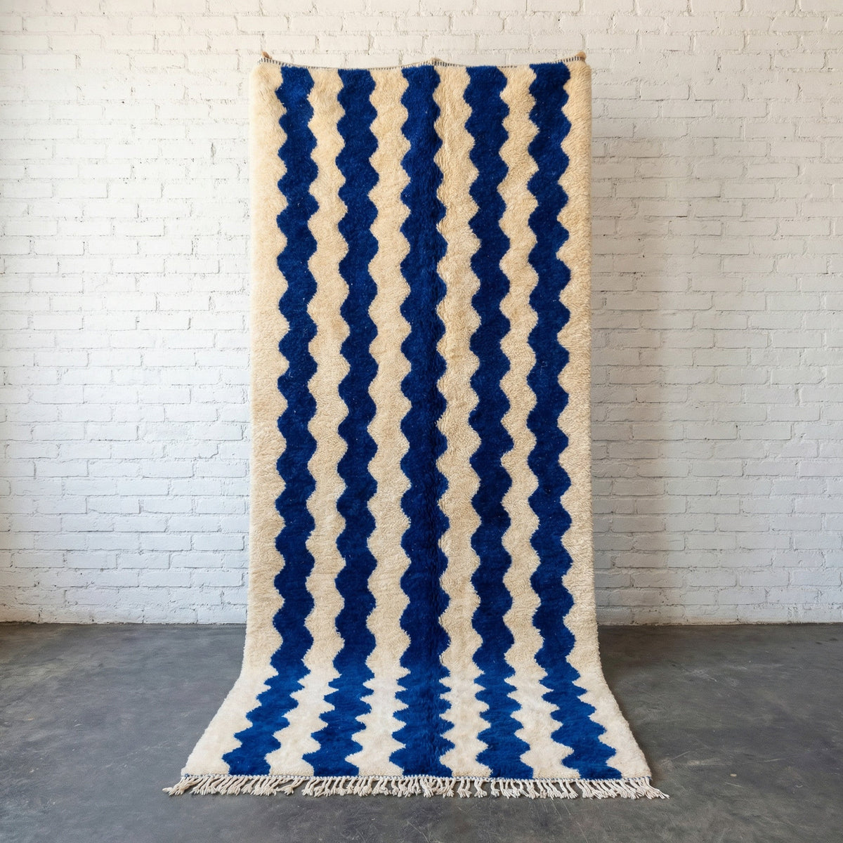 Blue & Cream Wave Stripe Runner Design Custom Moroccan Rug - Africancreates