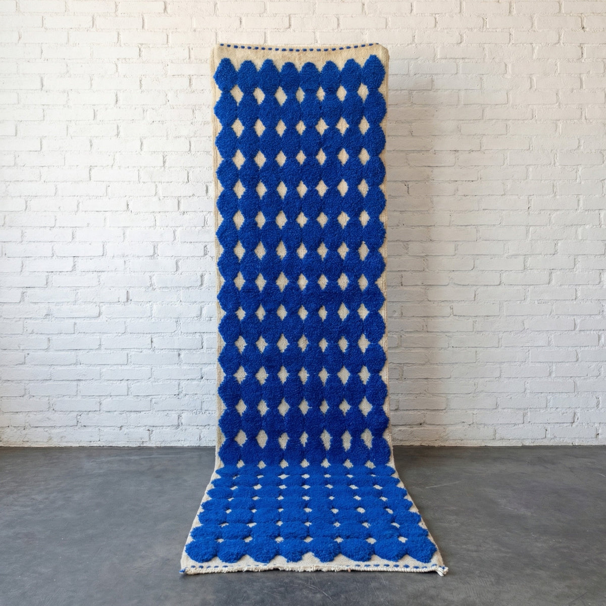 Blue & Ivory Raised Diamond Runner Design Custom Moroccan Rug - Africancreates