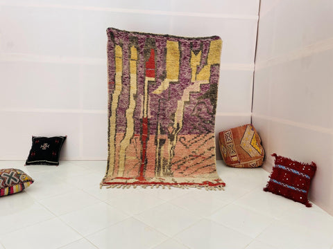 Boujad Moroccan Rug, Handmade Boujaad Rug, Authentic Moroccan Rug, Abstract Berber Rug, Purple pink Wool Rug, Sheep Wool Rug, Bohemian Rug. - Africancreates