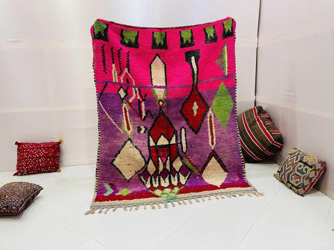 Boujad Moroccan Rug, Handmade Boujaad Rug, Authentic Moroccan Rug, Abstract Berber Rug, Purple pink Wool Rug, Sheep Wool Rug, Bohemian Rug. - Africancreates