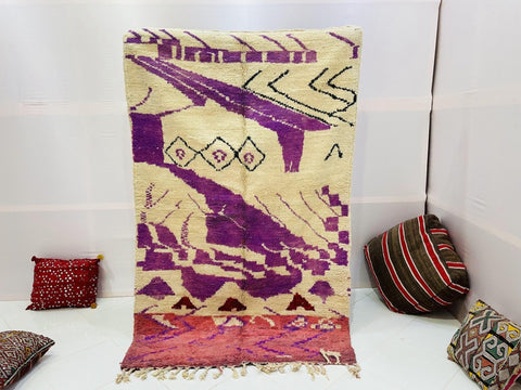 Boujad Moroccan Rug, Handmade Boujaad Rug, Authentic Moroccan Rug, Abstract Berber Rug, Purple red Wool Rug, Sheep Wool Rug, Bohemian Rug. - Africancreates