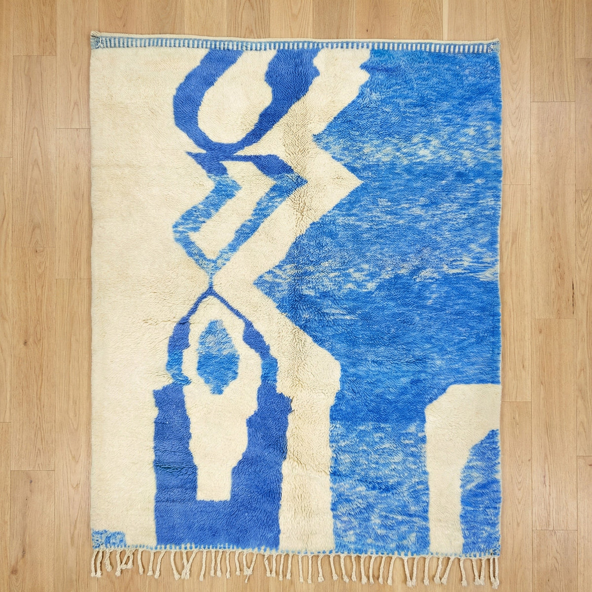 Bright Blue & Ivory Jagged Figure Custom Mrirt Moroccan Rug - Africancreates