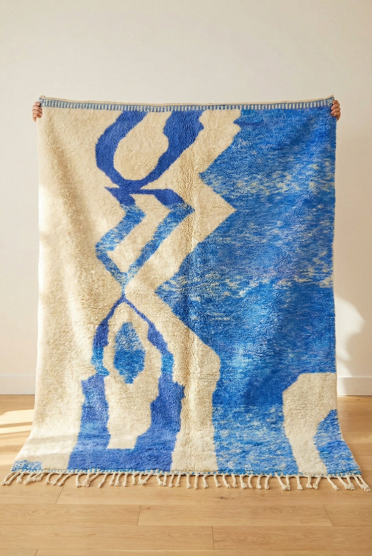 Bright Blue & Ivory Jagged Figure Custom Mrirt Moroccan Rug - Africancreates