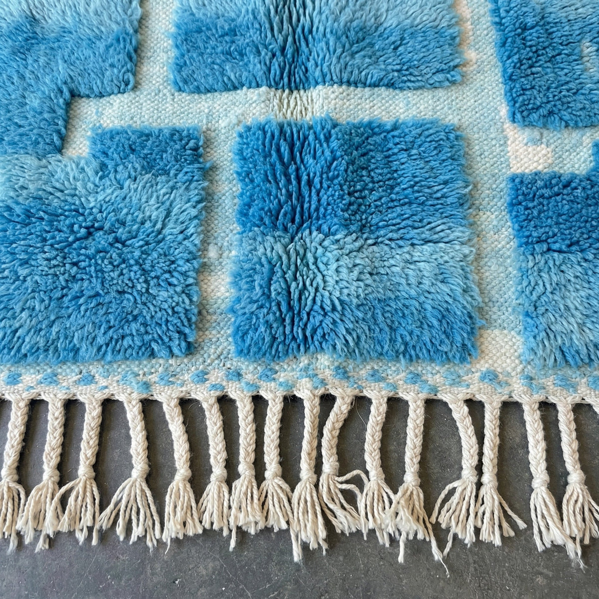 Bright Blue & Ivory Rectilinear Paths Custom Moroccan Rug - Africancreates