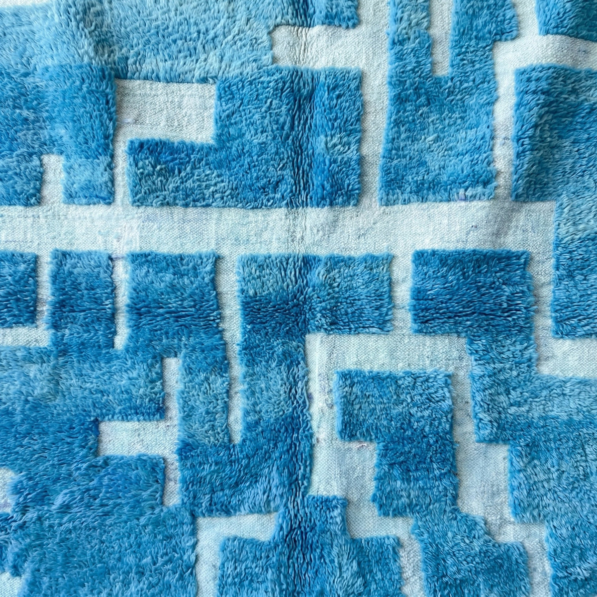 Bright Blue & Ivory Rectilinear Paths Custom Moroccan Rug - Africancreates