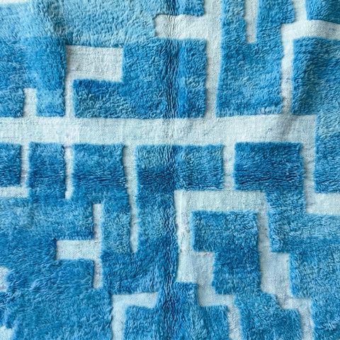 Bright Blue & Ivory Rectilinear Paths Custom Moroccan Rug - Africancreates