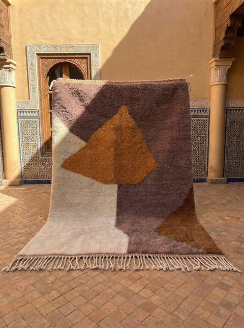 Brown, Cream & Ochre Abstract Shapes Custom Moroccan Rug - Africancreates