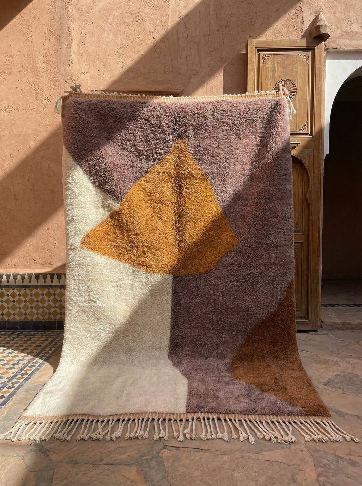 Brown, Cream & Ochre Abstract Shapes Custom Moroccan Rug - Africancreates