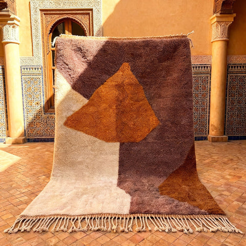 Brown, Cream & Ochre Abstract Shapes Custom Moroccan Rug - Africancreates