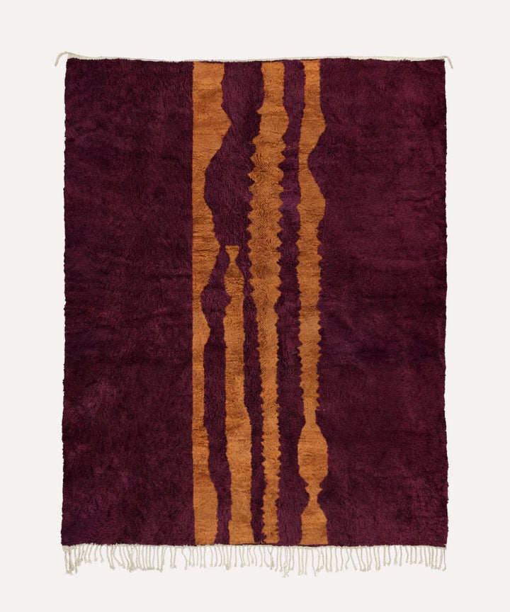 Burgundy & Ochre Uneven Triple Stripes Custom Moroccan Rug - Africancreates