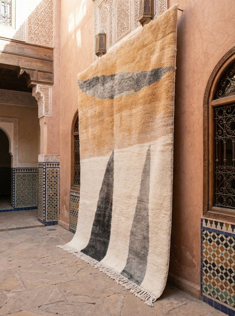 Camel, Gray & Cream Triangular Shapes Custom Moroccan Rug - Africancreates
