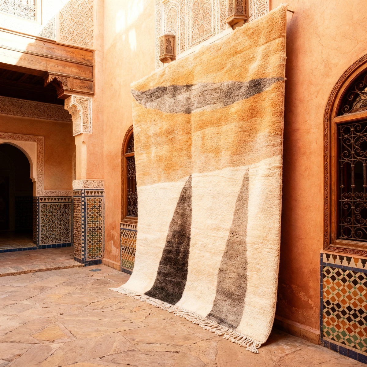 Camel, Gray & Cream Triangular Shapes Custom Moroccan Rug - Africancreates