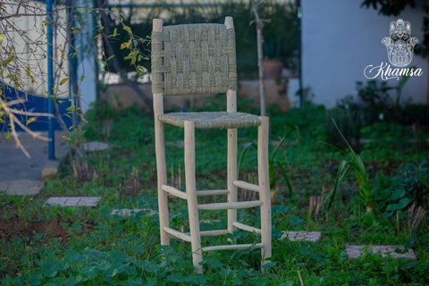 Chaise haute de bar en bois et corde, tabouret de bar - Africancreates