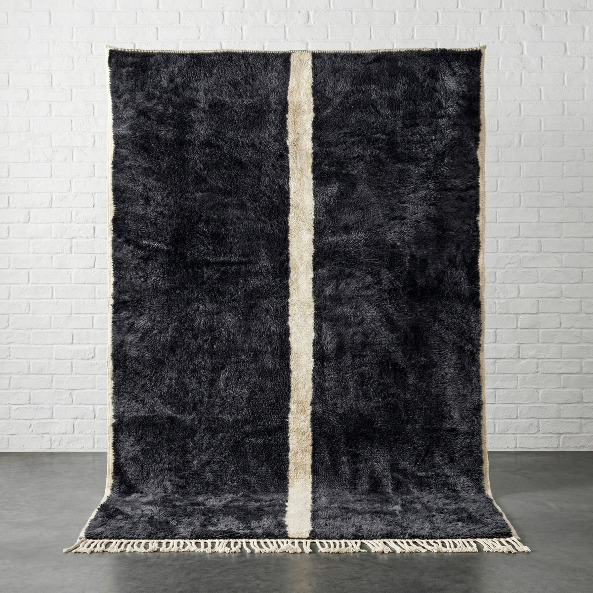 Charcoal & Cream Central Stripe Custom Moroccan Rug - Africancreates
