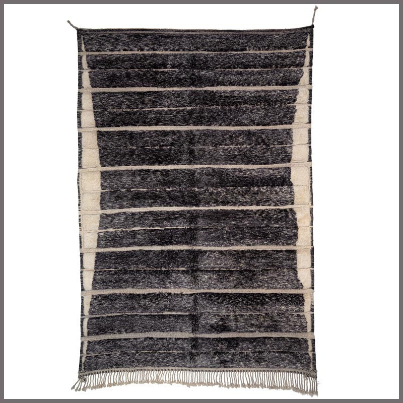 Charcoal & Ivory Fine Horizontal Bands Custom Moroccan Rug - Africancreates