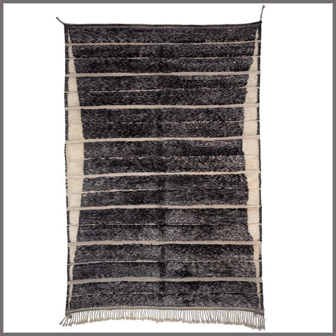 Charcoal & Ivory Fine Horizontal Bands Custom Moroccan Rug - Africancreates