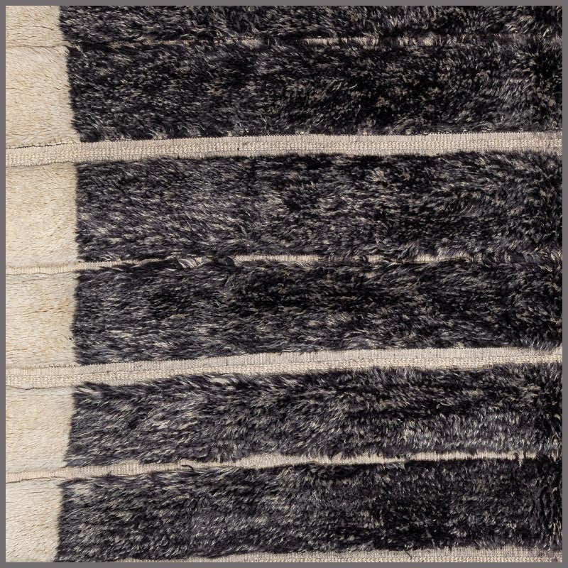 Charcoal & Ivory Fine Horizontal Bands Custom Moroccan Rug - Africancreates