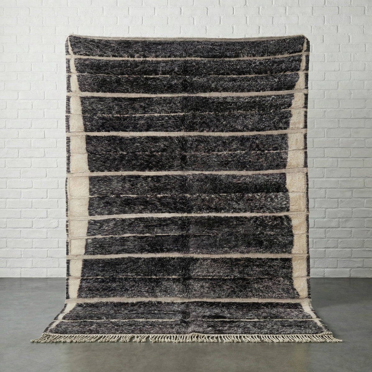 Charcoal & Ivory Fine Horizontal Bands Custom Moroccan Rug - Africancreates